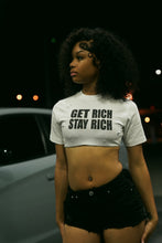 Load image into Gallery viewer, WHITE GET RICH STAY RICH CROP TOP
